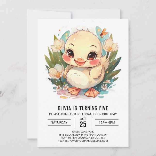  Pastel Girl Duck Birthday Invitation (Front)