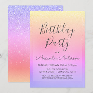 Pastel Girly Glitter Sparkle Any Age Birthday Invitation