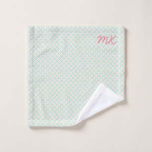 Pastel Girly Green & Pink Pattern With Initials Wash Cloth