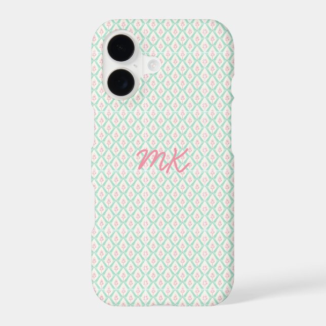 Pastel Girly Pink & Green Pattern with Initials (Back)