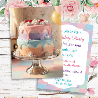 Pastel Glass Birthday Cake with Cherries   Invitation