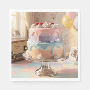 Pastel Glass Birthday Cake with Cherries   Napkin