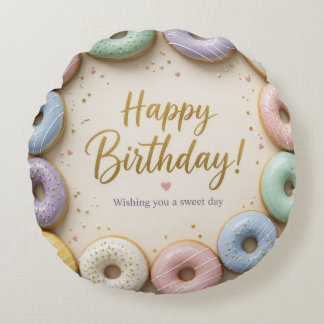 Pastel Glazed Donuts Gold Sprinkles Sweet Round Cushion