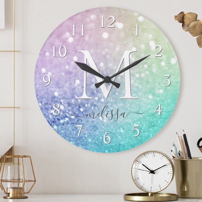 Pastel Glitter Bokeh BackgroundGlam Elegant Glitte Round Clock (Creator Uploaded)