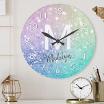 Pastel Glitter Bokeh BackgroundGlam Elegant Glitte Round Clock<br><div class="desc">Easily personalise this elegant colourful bokeh glitter pattern with your custom name and/or monogram.</div>