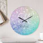 Pastel Glitter Bokeh BackgroundGlam Elegant Glitte Round Clock<br><div class="desc">Easily personalize this elegant colorful bokeh glitter pattern with your custom name and/or monogram.</div>