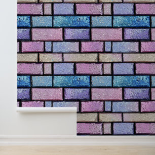 Pastel Glitter Brick Pattern Wallpaper