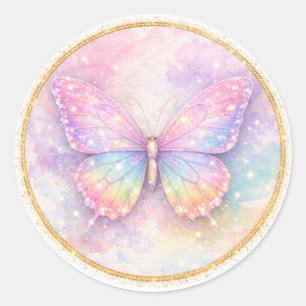 Pastel Glitter Butterfly Circle Classic Round Sticker