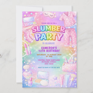 Pastel Glitter Girls Slumber Party Birthday  Invitation