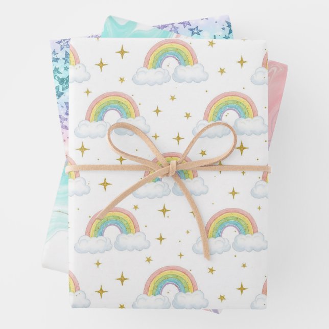 Pastel Glitter Ombre Rainbow Colour  Pattern  Wrapping Paper Sheet (In situ)