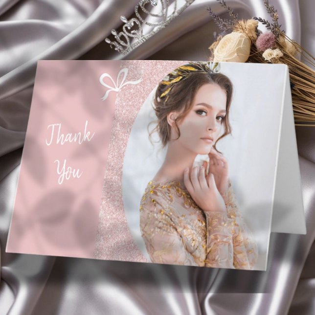 Pastel Glitter Pageant Thank You Card (This traditional folded thank you card for pageant titleholders features your photo and custom text)