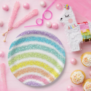 Pastel Glitter Rainbow Paper Plate