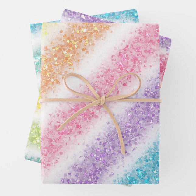 Pastel Glitter Rainbow Wrapping Paper Sheet (In situ)