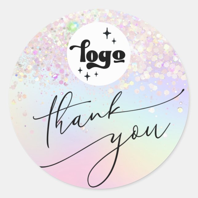 pastel glitter thank you classic round sticker (Front)