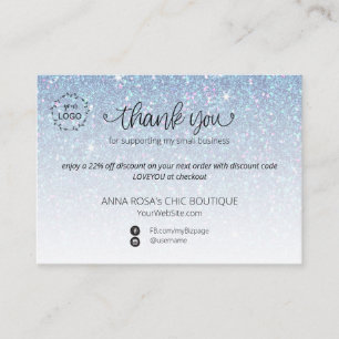 *~* Pastel Glitter Thank You QR Logo Branding Enclosure Card