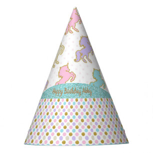 Pastel Glitter Unicorn Polka Dots Party Hat
