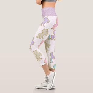 Pastel Glitter Unicorns Capri Leggings