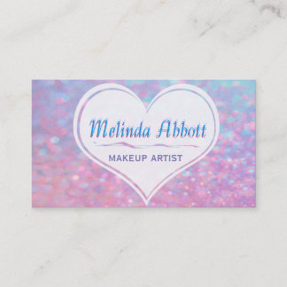 Pastel Glittery Blue and Pink with Heart Business Card