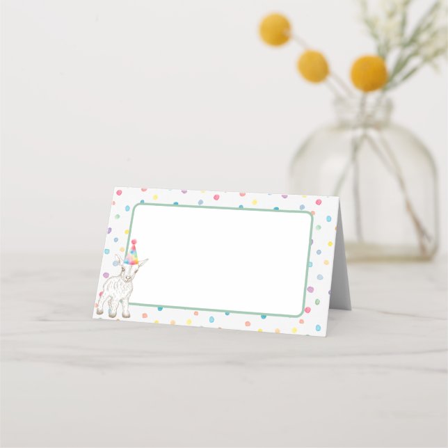 Pastel Goat Confetti Blank Birthday Place Card (Front)