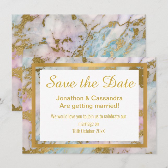 PASTEL GOLD ABSTRACT MARBLE SAVE THE DATE (Front/Back)