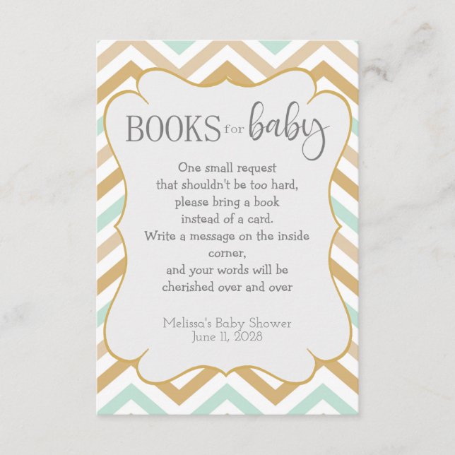 Pastel Gold and Green Zig Zag Neutral Baby Books Enclosure Card (Front)