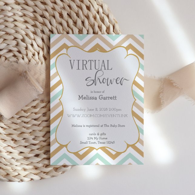 Pastel Gold and Green Zig Zag Virtual Invitation (Creator Uploaded)