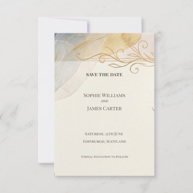 Pastel Gold Baroque Save The Date Card (Front)
