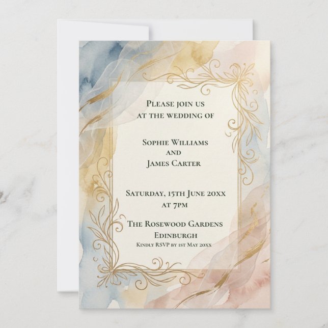 Pastel Gold Baroque Wedding Invitation (Front)