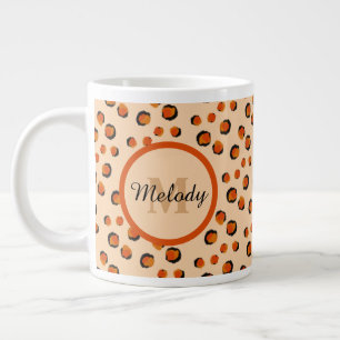 Pastel & Gold cheetah Animal Print Monogram Large Coffee Mug