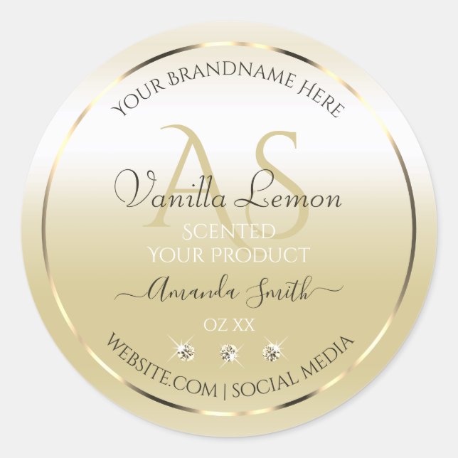 Pastel Gold Cream Product Labels Diamonds Initials (Front)