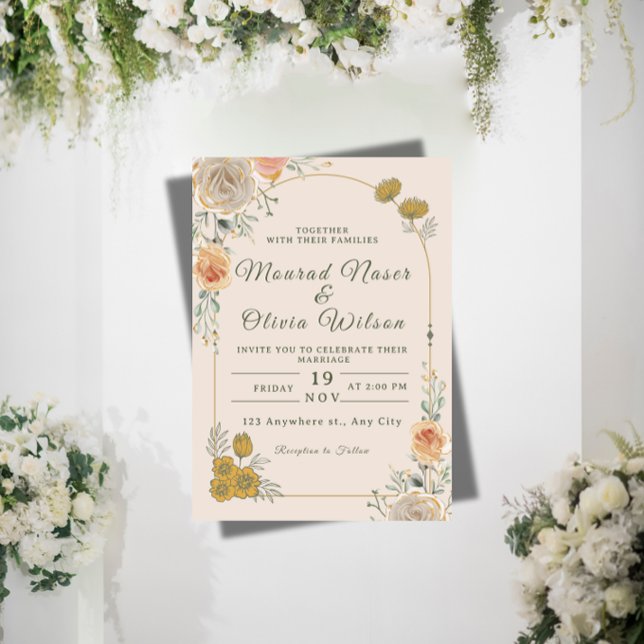 Pastel & Gold Floral Wedding Invitation (Creator Uploaded)