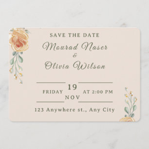 Pastel Gold Floral Wedding Save the Date Card