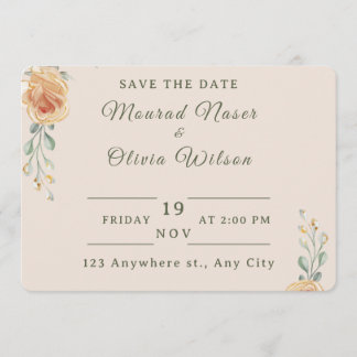 Pastel Gold Floral Wedding Save the Date Card
