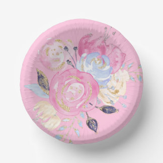 Pastel Gold Glitter  Flower  Paper Plate