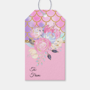 Pastel Gold Glitter Flowers  Gift Tags