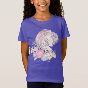 Pastel Gold Glitter Unicorn and Baby with Flowers T-Shirt