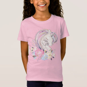 Pastel Gold Glitter Unicorn and Baby with Flowers T-Shirt