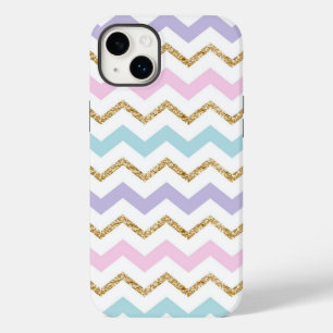 Pastel Gold Glitter Zigzag Pattern Case-Mate iPhone 14 Plus Case
