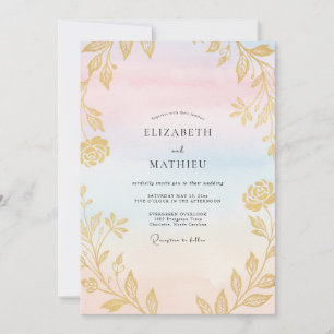 Pastel Gold Leafy Wedding Invitation