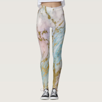 PASTEL Gold Marble Abstract ACTIVE LEGGINGS 