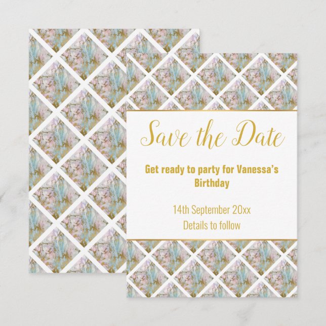 PASTEL GOLD MARBLE DESIGN SAVE THE DATE RSVP CARD (Front/Back)