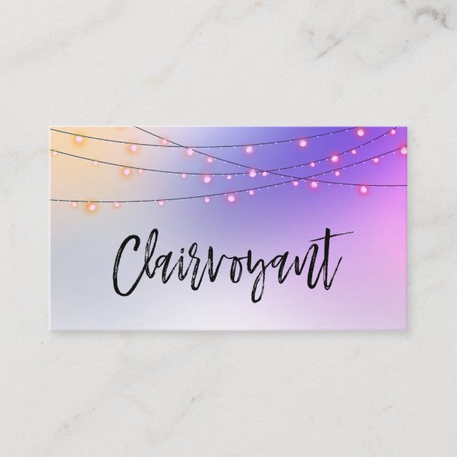 *~*  Pastel Gold String Lights Clairvoyant Reader Business Card (Front)