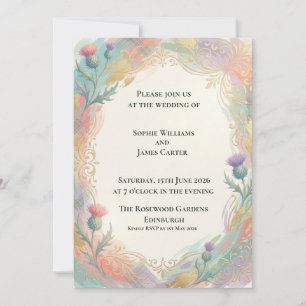 Pastel Gold Thistle Wedding Invitation