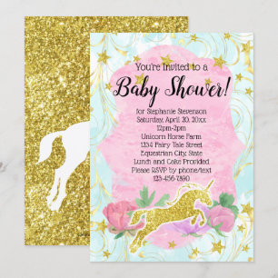 Pastel Gold Unicorn Baby Shower Invitation