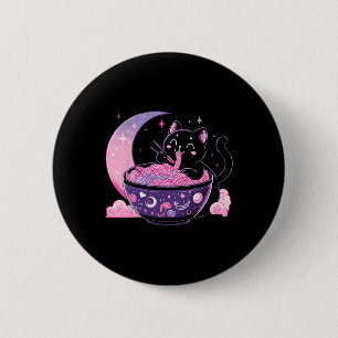 Pastel Goth Aesthetic Kawaii Cat Eating Ramen Nood 6 Cm Round Badge