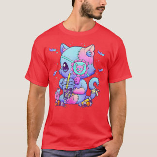 Pastel Goth Aesthetic Kawaii Creepy Cat Boba Tea E T-Shirt