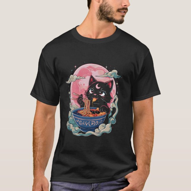 Pastel Goth Aesthetic Kawaii Creepy Cat Eating Ram T-Shirt (Front)