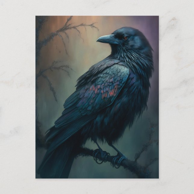 Pastel Goth Art Illustrated Solitary Crow  Postcard (Front)