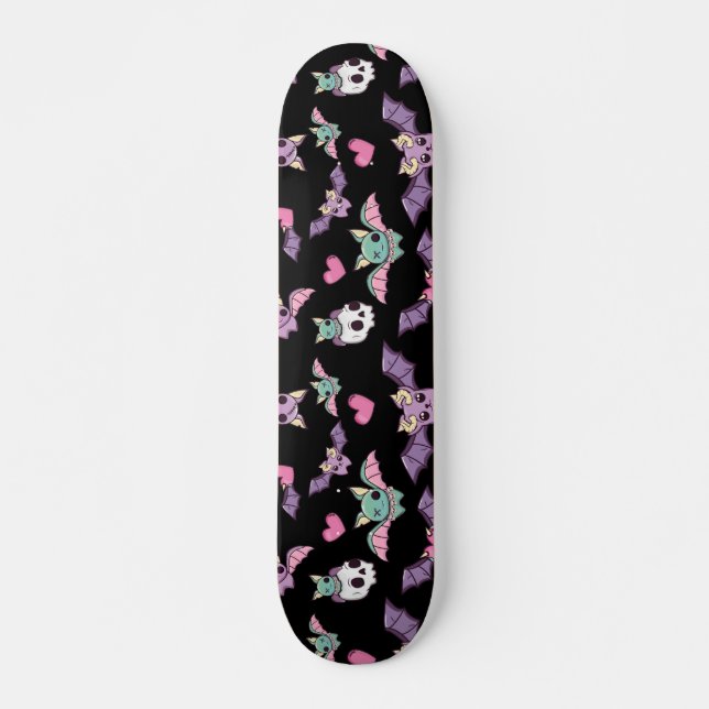 Pastel Goth Bat Lover Halloween Pattern Skateboard (Front)