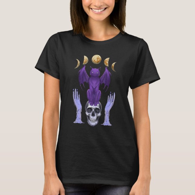 Pastel Goth Cat Skull Candles Moon Phases Creepy C T-Shirt (Front)